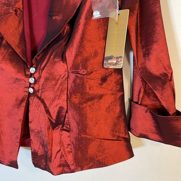 NWT. Cathaya 14 Burgundy Satin Jacket. - Picture 7 of 13